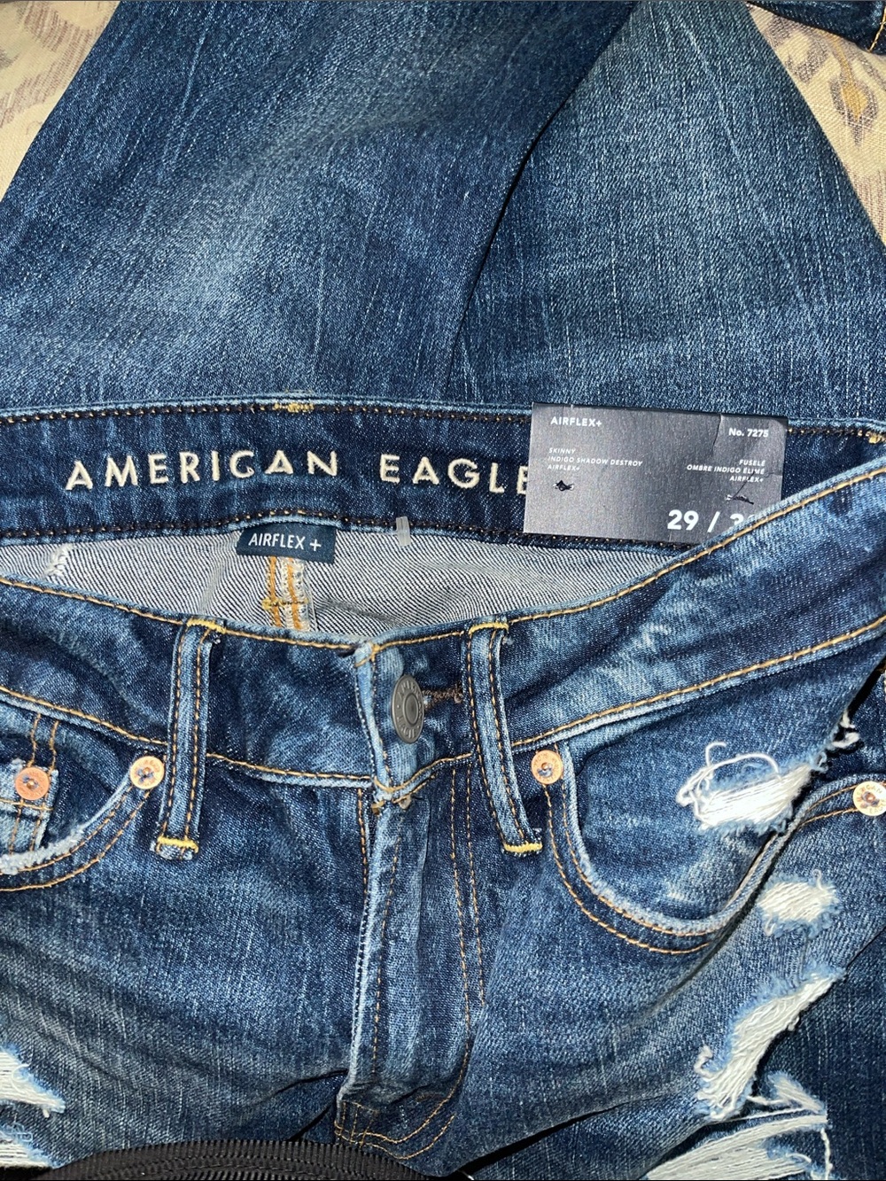 American Eagle AirFlex+ Athletic Skinny Jean Dark Waves Distressed - Picture 2 of 6